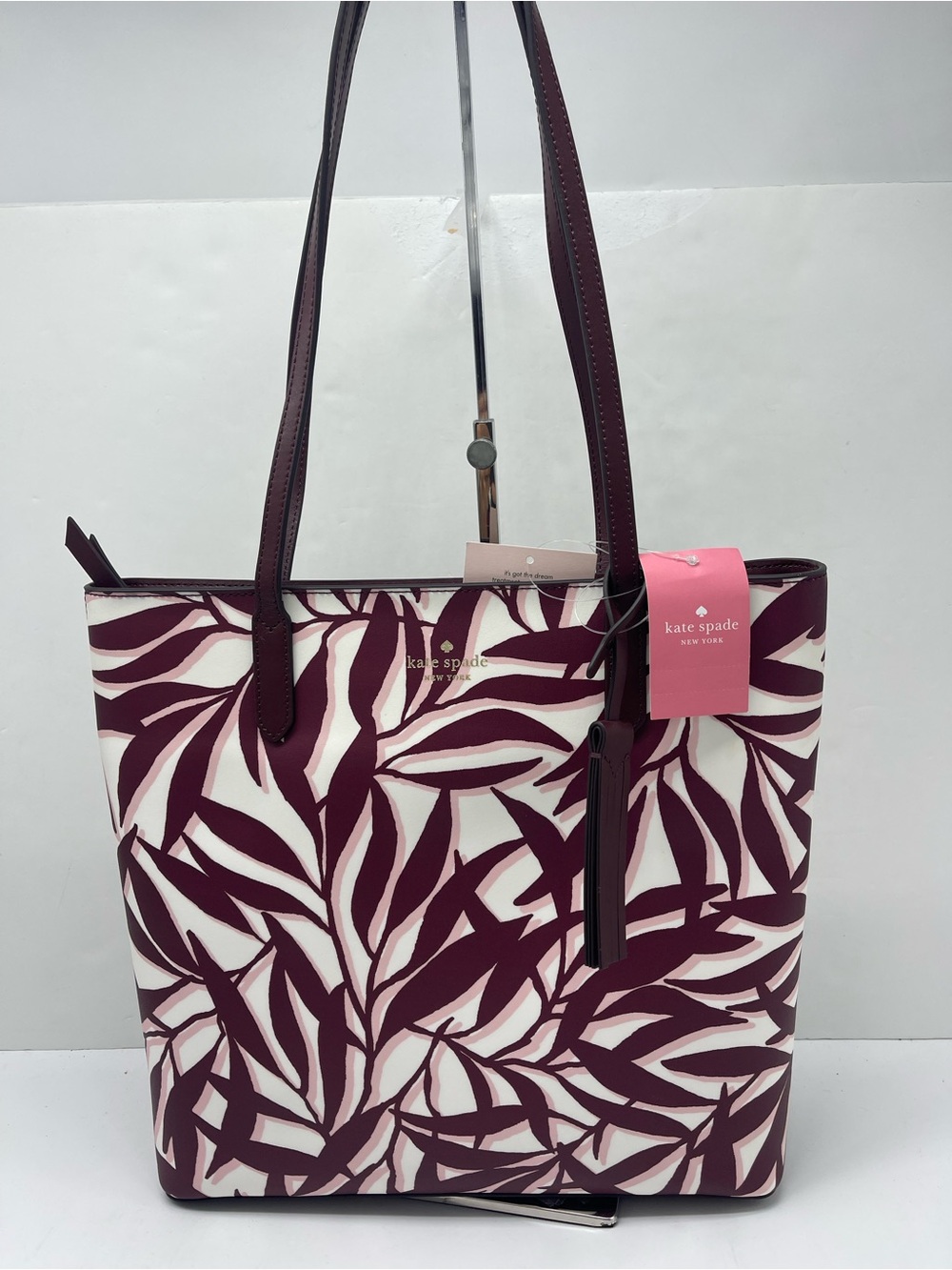 Kate Spade Jana Smooth Foliage Large Tote Purple White WKR00544 Burgundy
NWT